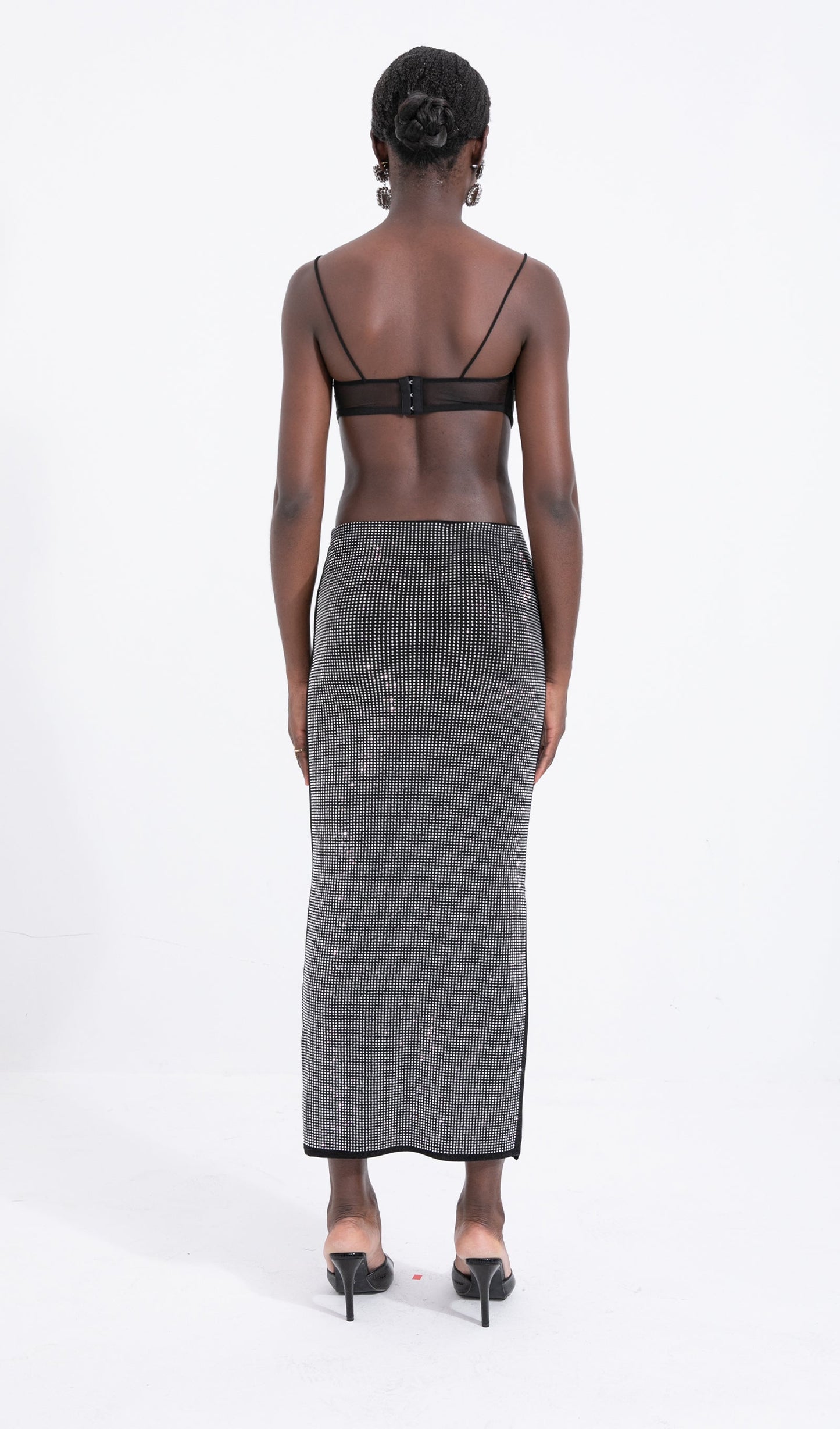 Silver-Tone Beaded Midi Skirt