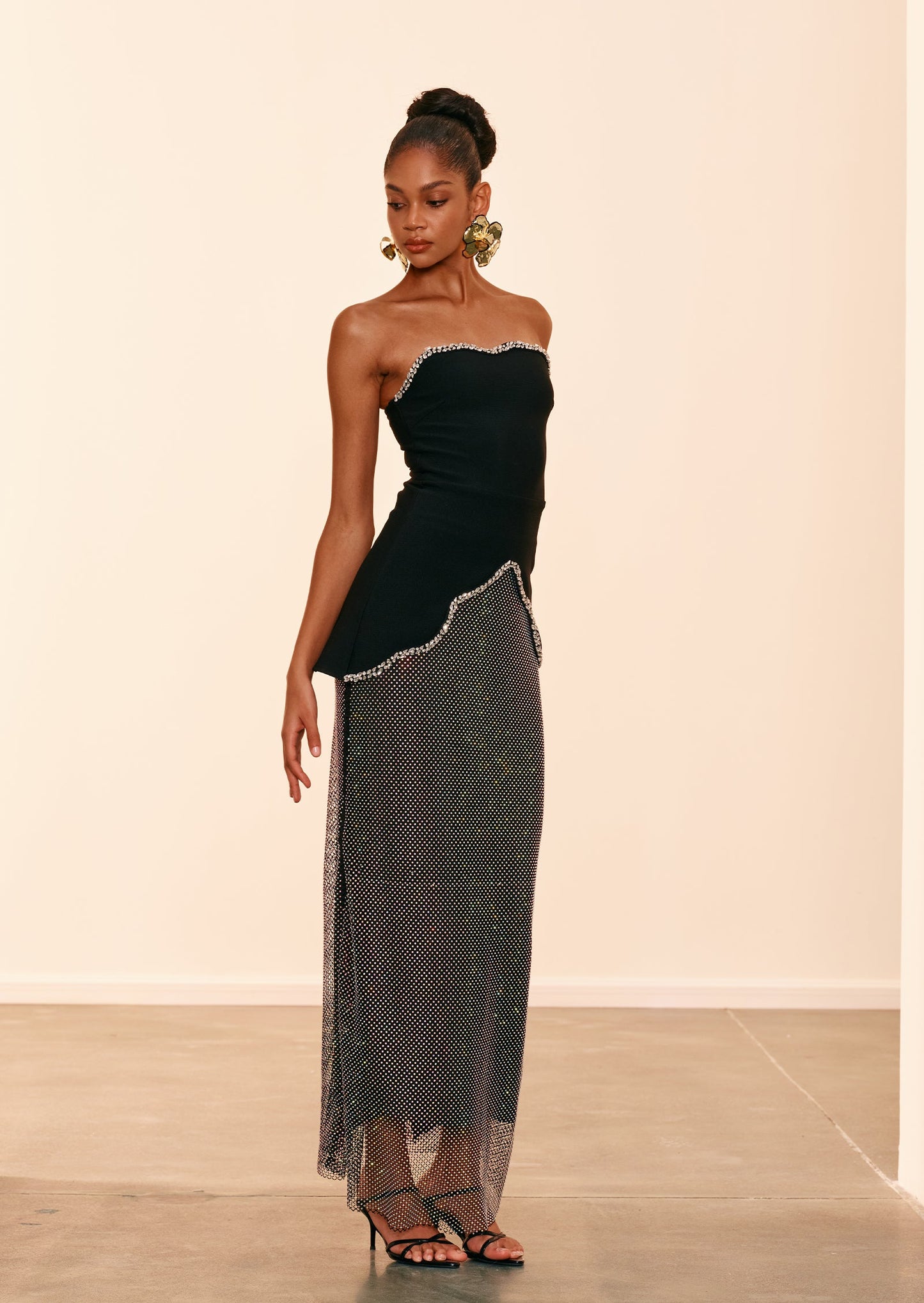 Strapless Beaded Top & Sequined Skirt Set