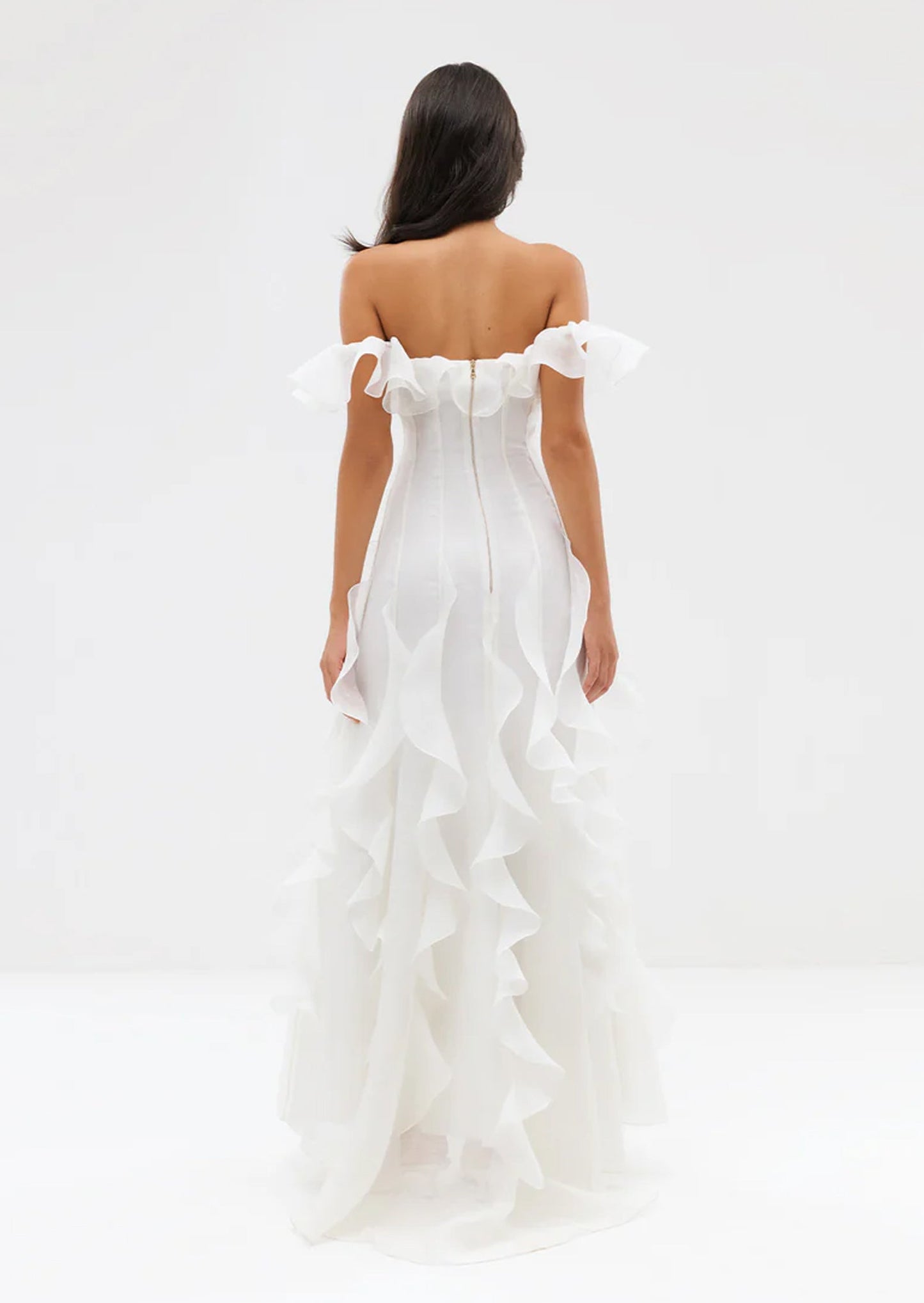Off Shoulder Ruffled Layered Maxi Dress