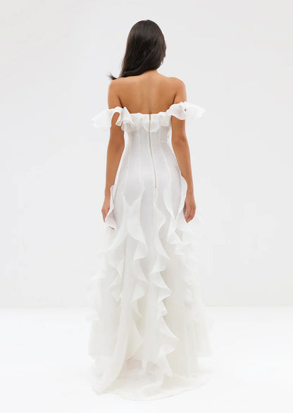 Off Shoulder Ruffled Layered Maxi Dress