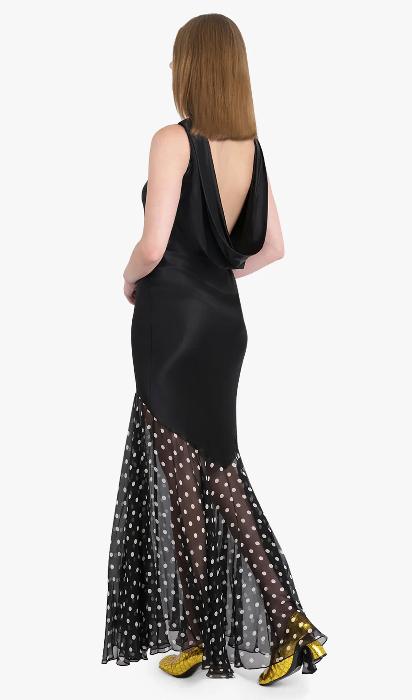 Contrast Polka Dot Mermaid Maxi Backless Dress