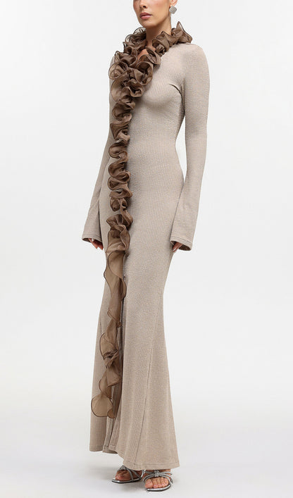 Contour Long Sleeve Ruffle Knit Maxi Dress