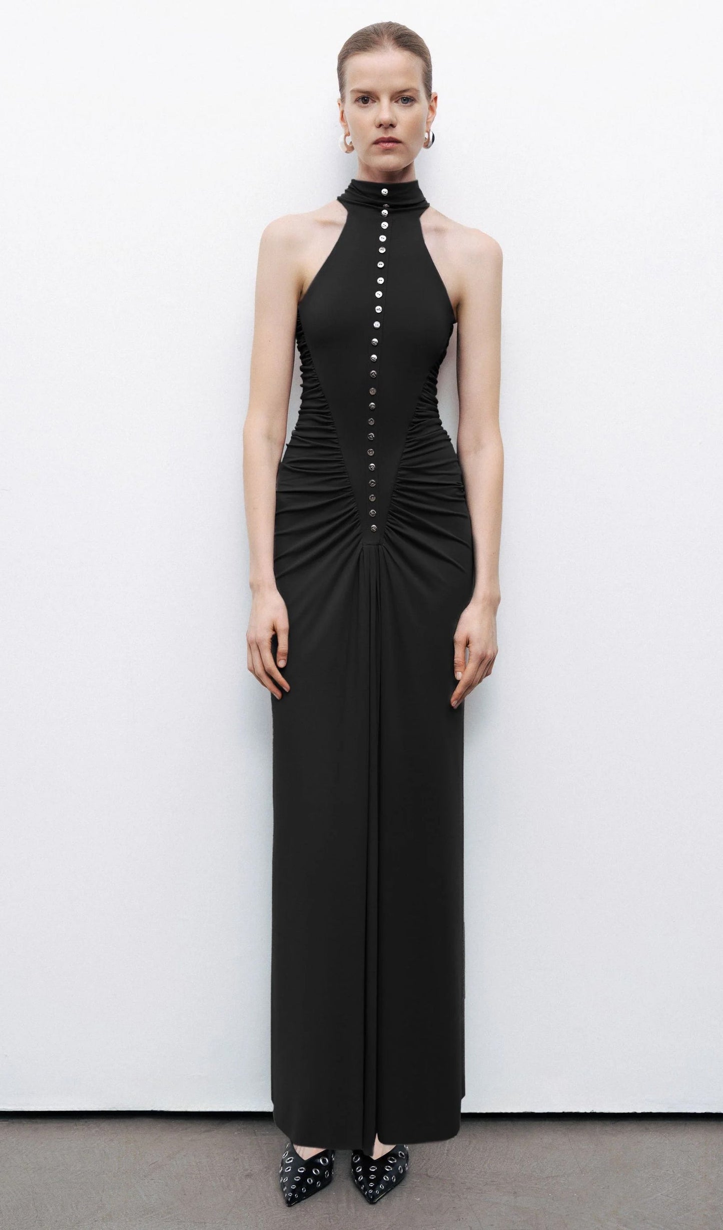 Halter Neck Drape  Maxi Dress In Black