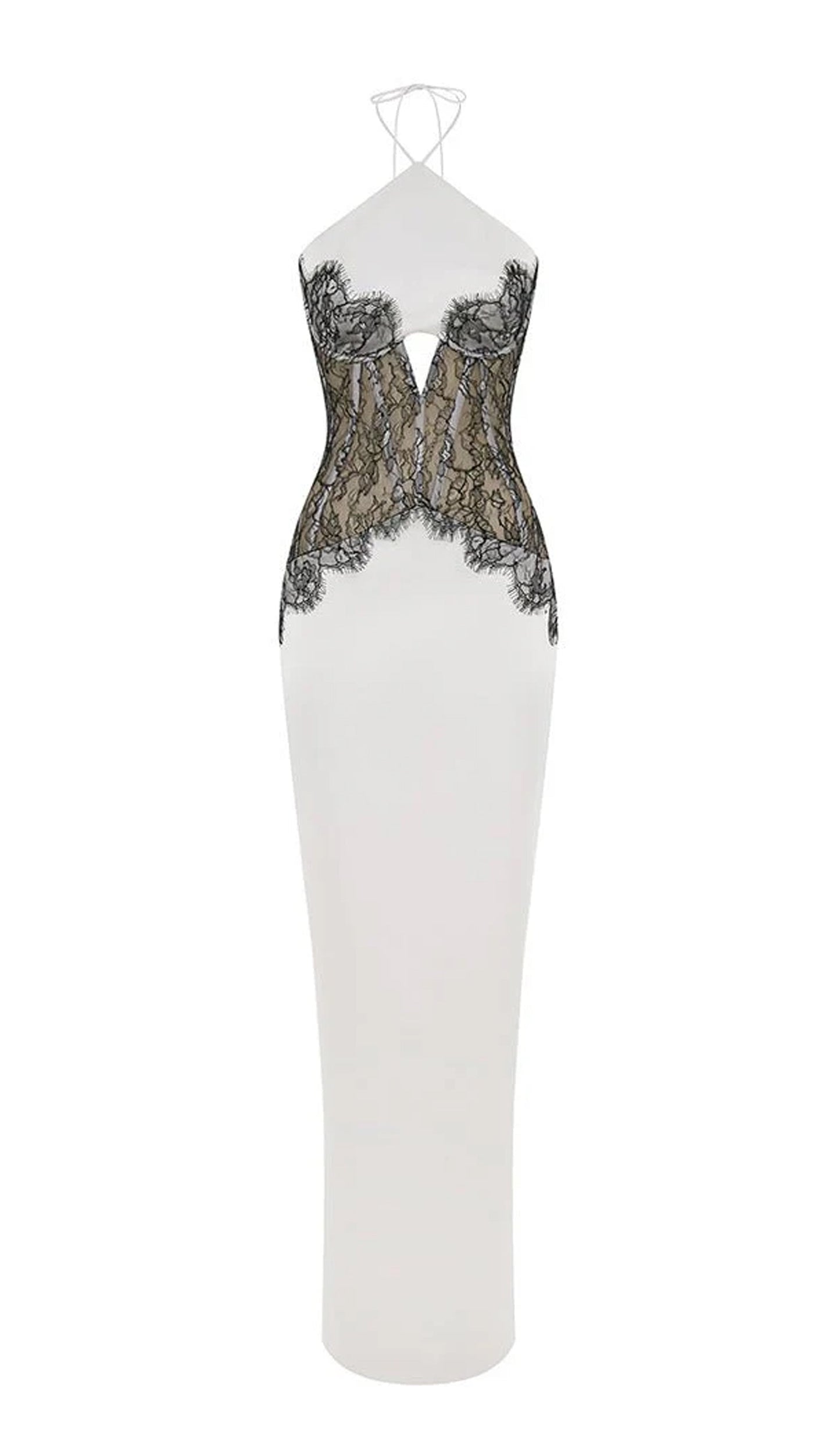 Satin And Lace Corset Maxi Dress White