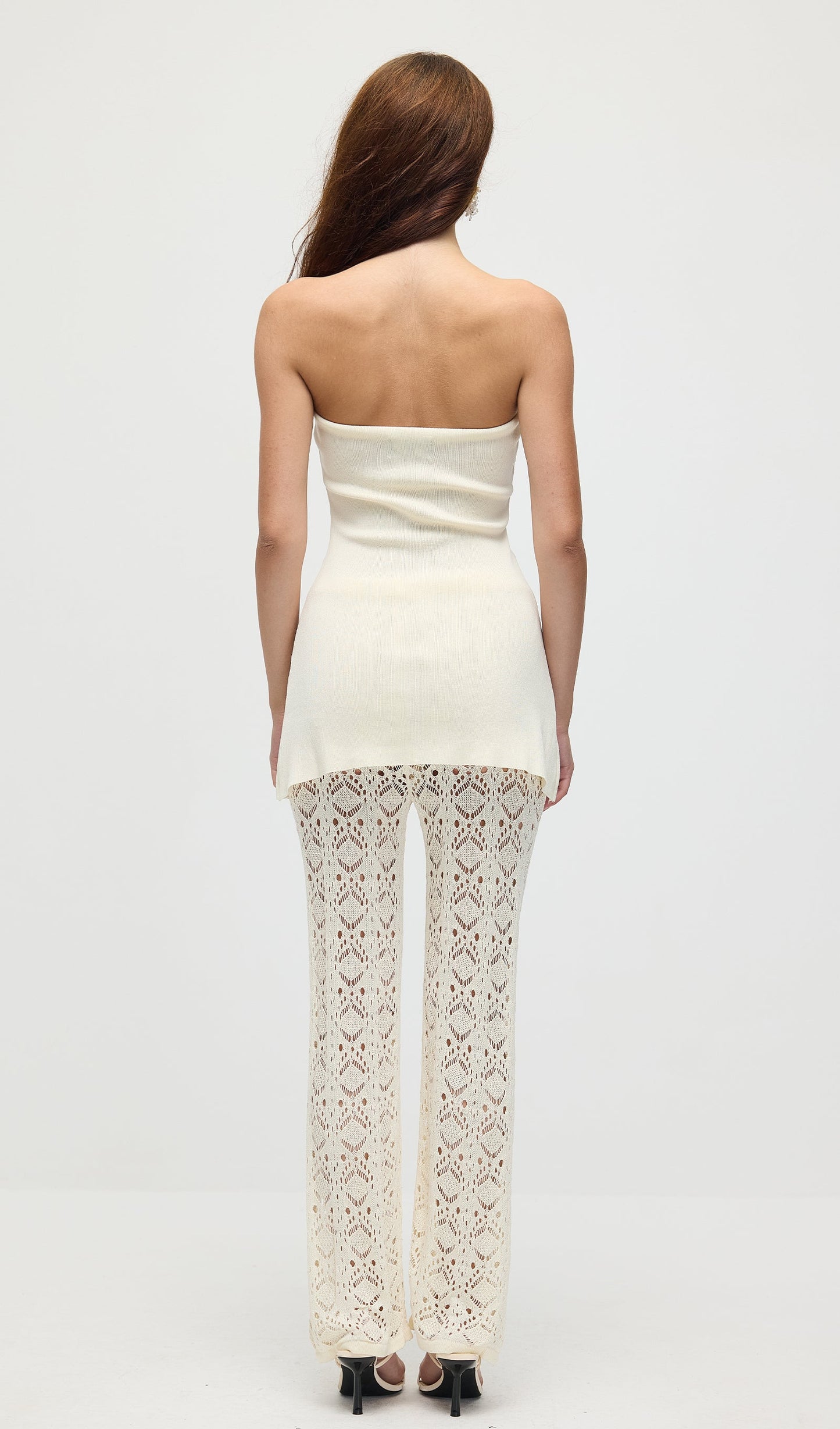Bandage Knit Top & Crochet Knit Pants In Ivory