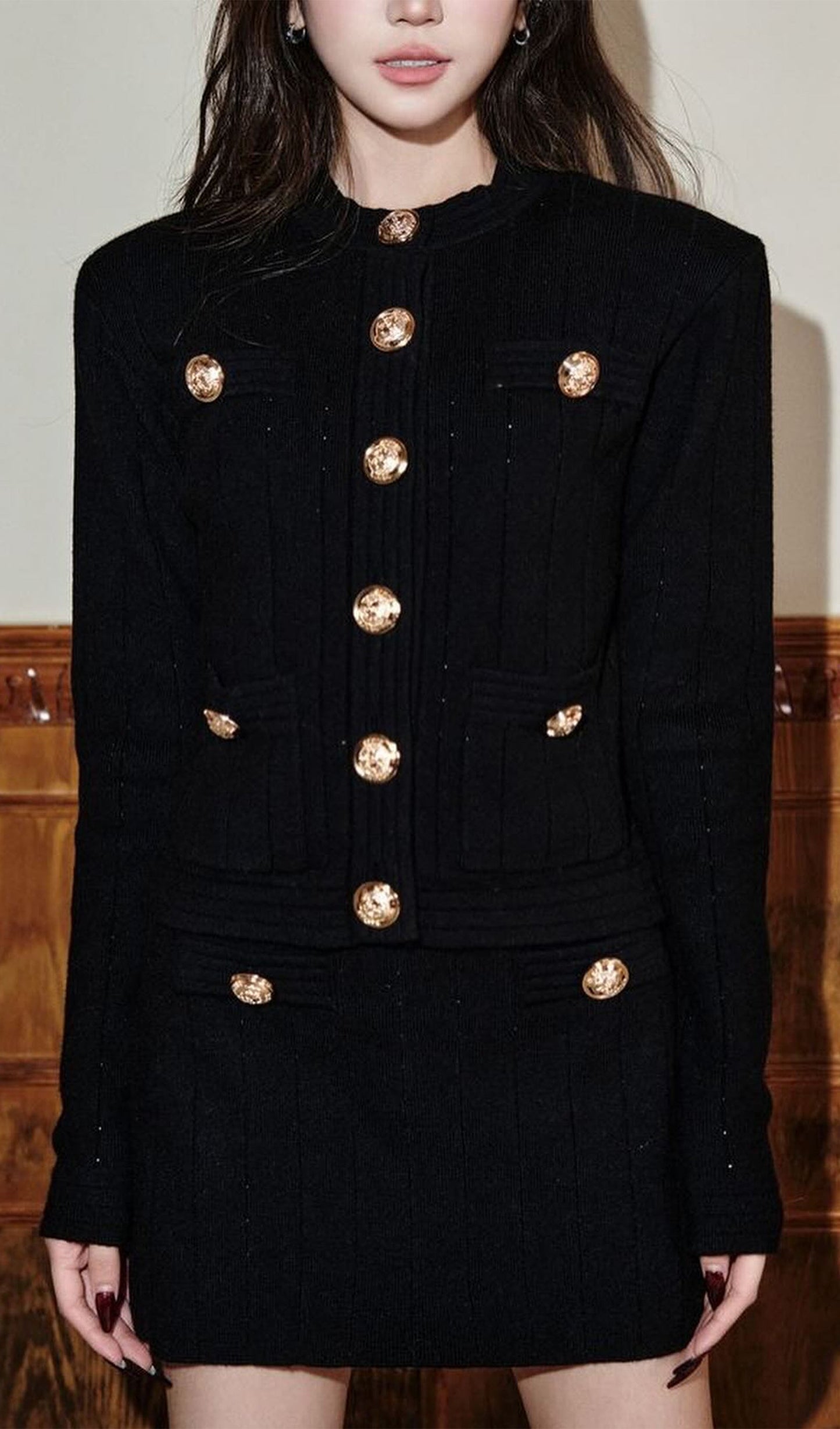 Button Knit Mini Skirt-Black