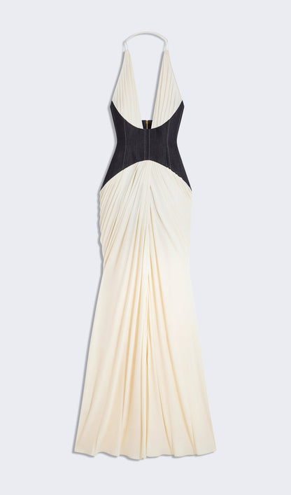 Draped Plunge Gown With Corset Waist