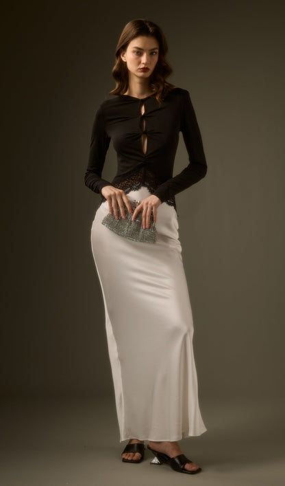 Open Twist Lace Maxi Dress In Black White