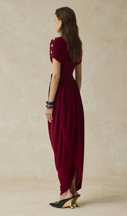Solid Cocoon Gathering Maxi Dress