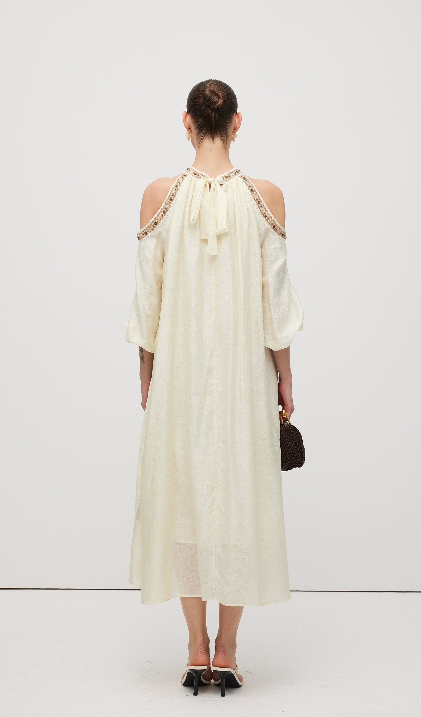 Embroidered Off Shoulder Midi Dress