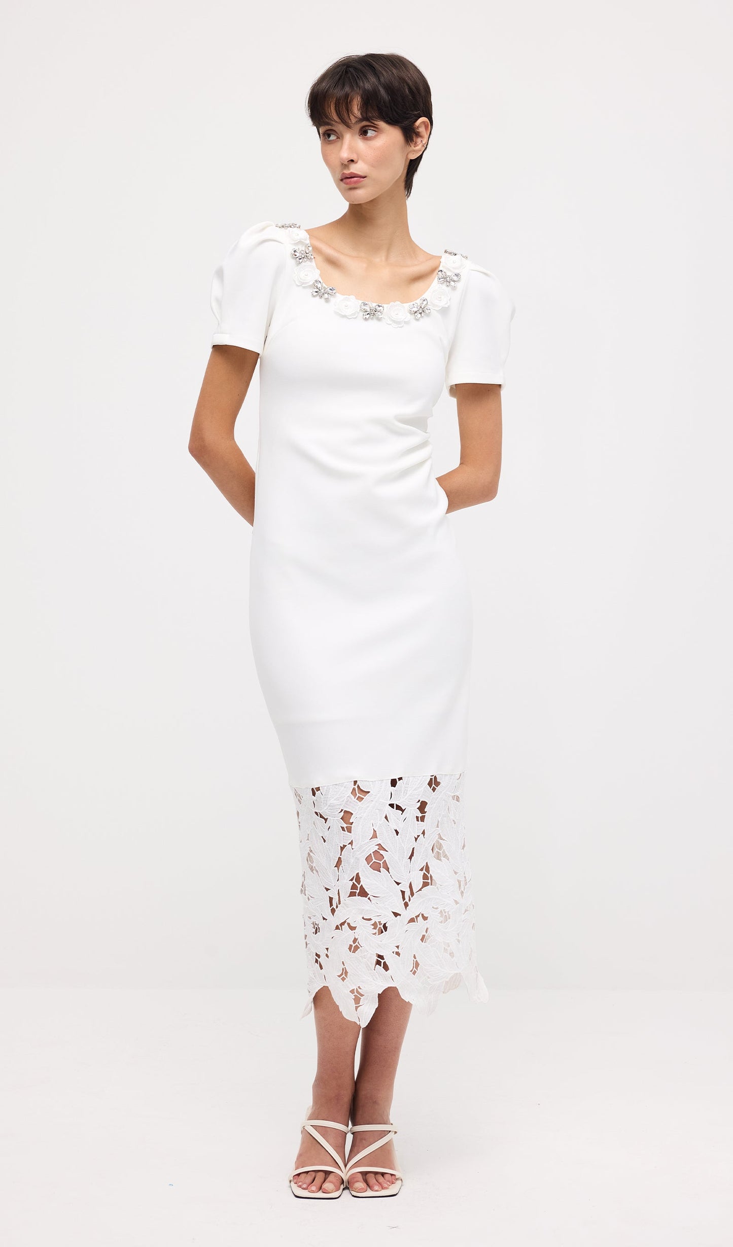 Embellished Applique Cutout Midi Dress