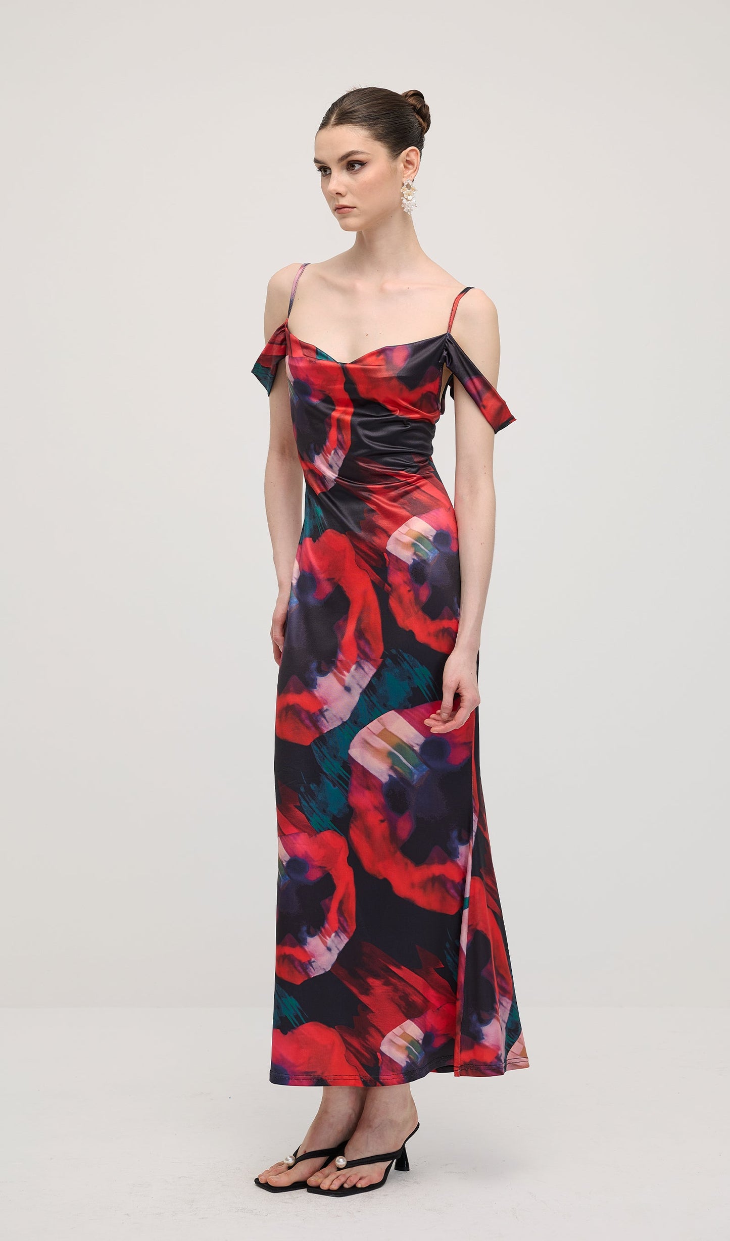 Abstract Floral Print Slip Maxi Dress