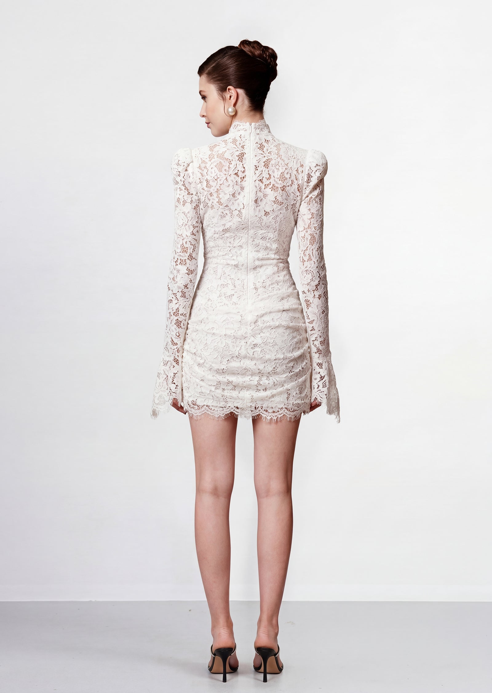 de la vali bodita long sleeve lace mini dress BODITA MINI DRESS IN BROWN COTTON LACE