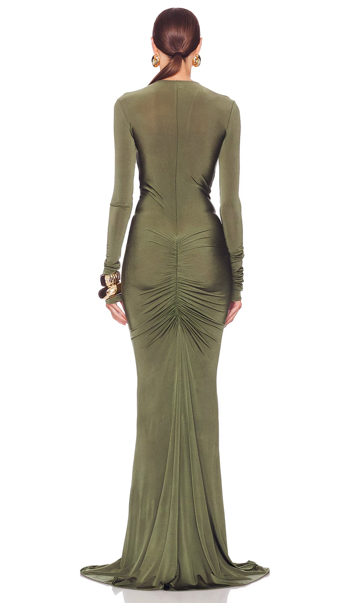 V Neck Ruched Maxi Dress
