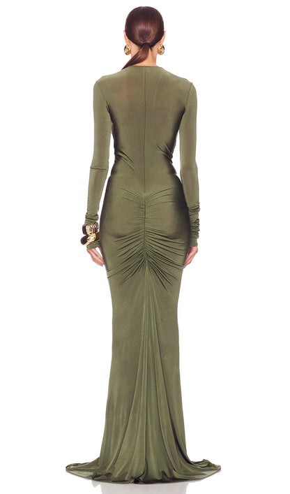 V Neck Ruched Maxi Dress