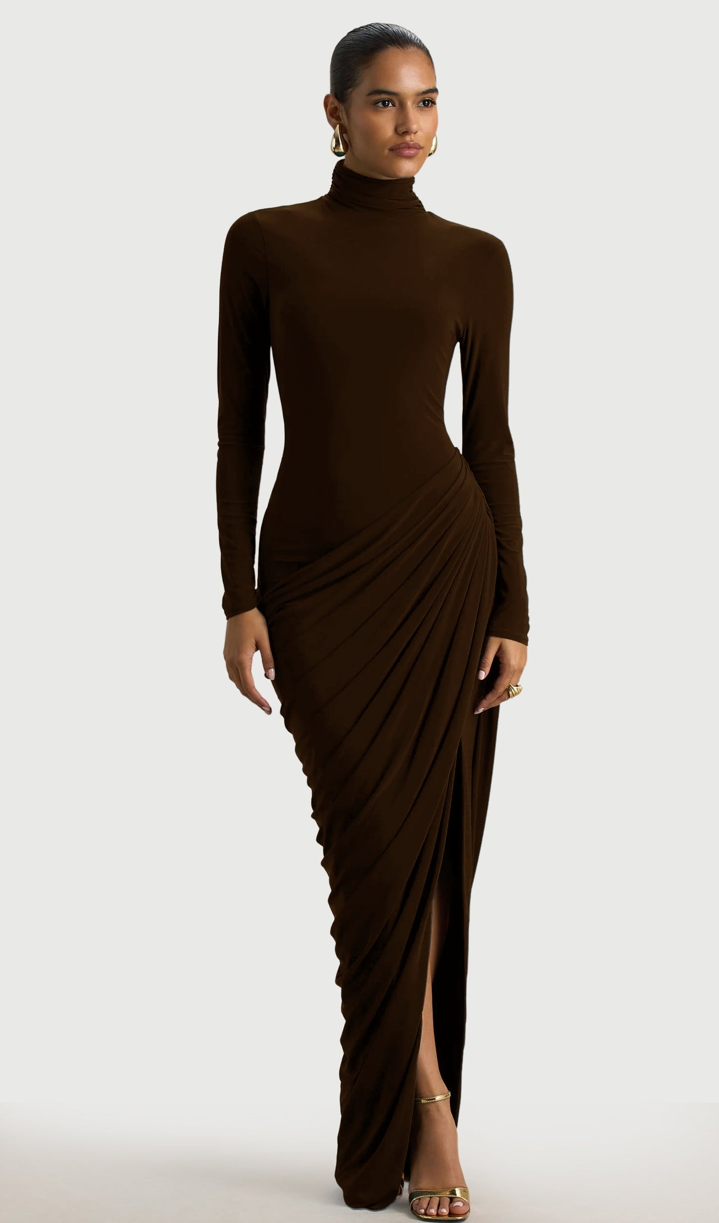 Layali Rose High-Neck Maxi Dress With Front Split