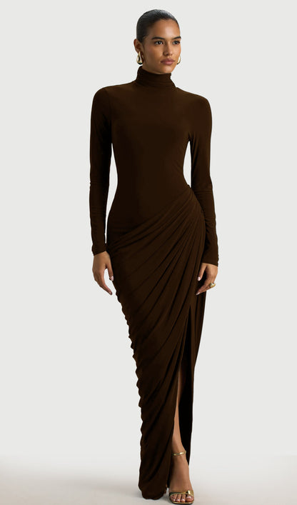 Layali Rose High-Neck Maxi Dress With Front Split