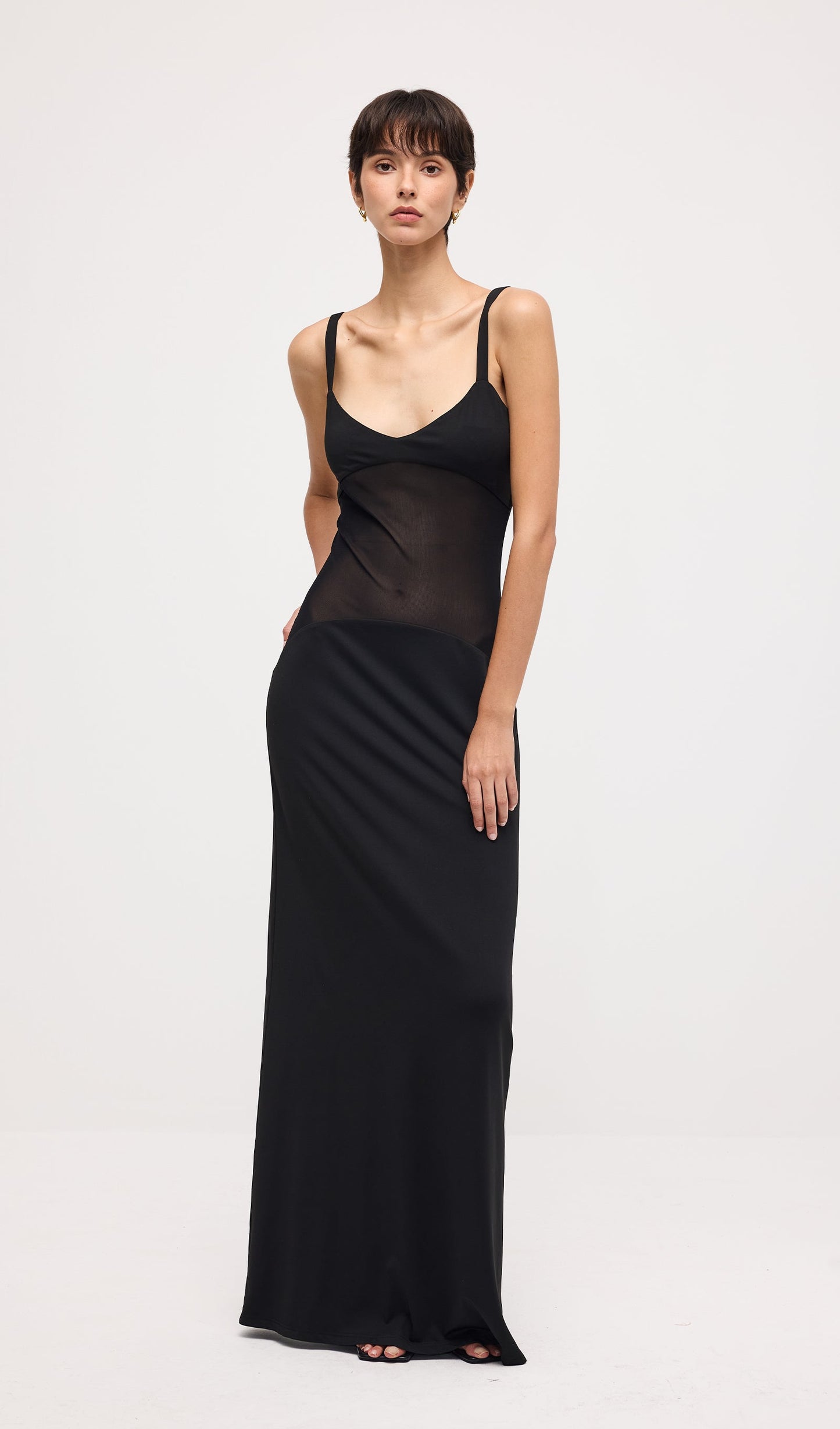 Solid Sheer Knit Curve Maxi Dress In Black