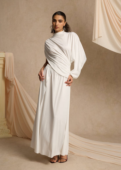 Asymmetrical Blouse & Maxi Skirt With Slit Set