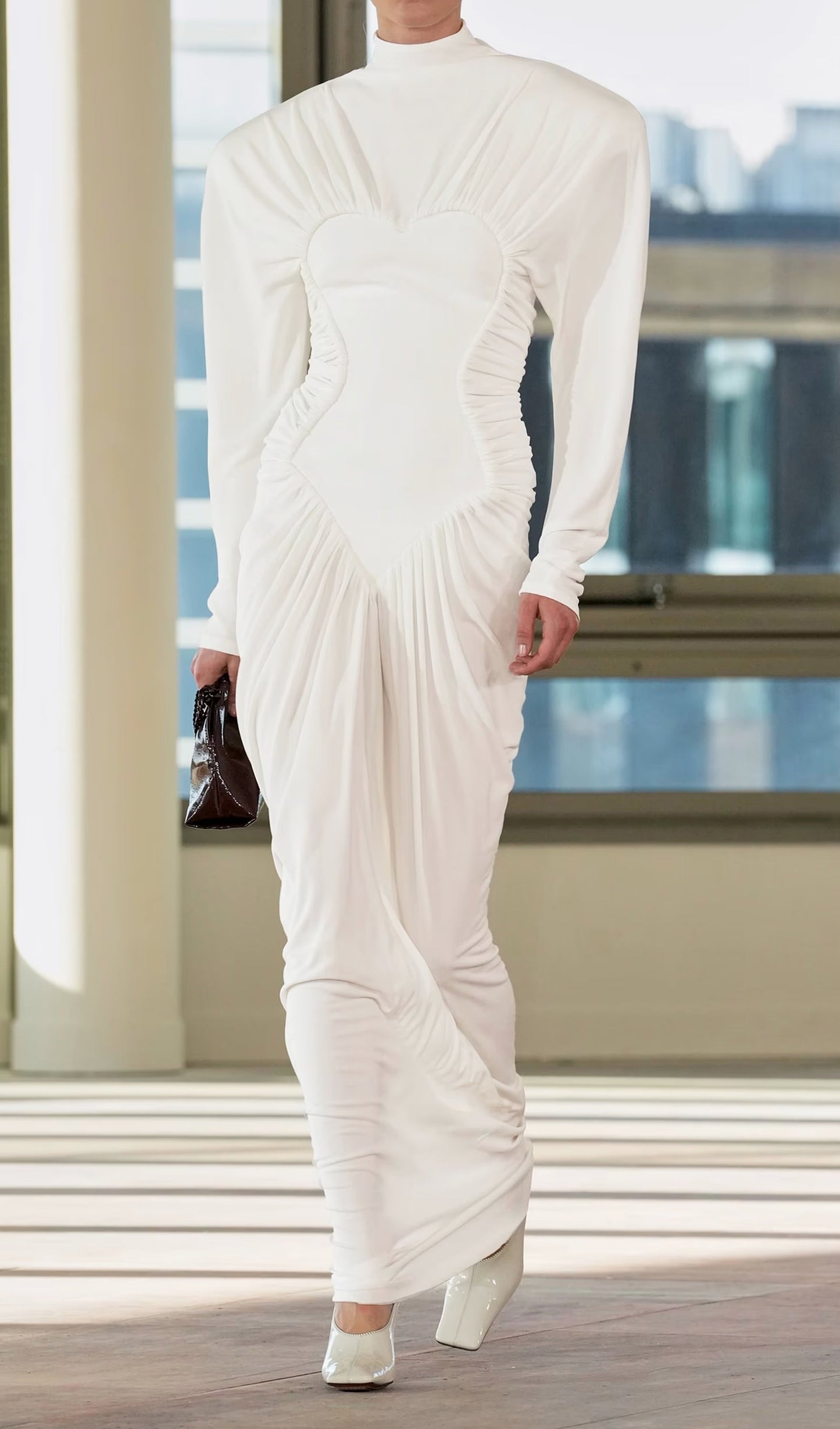Layali Rose Mesh Paneled Ruched Crepe Gown