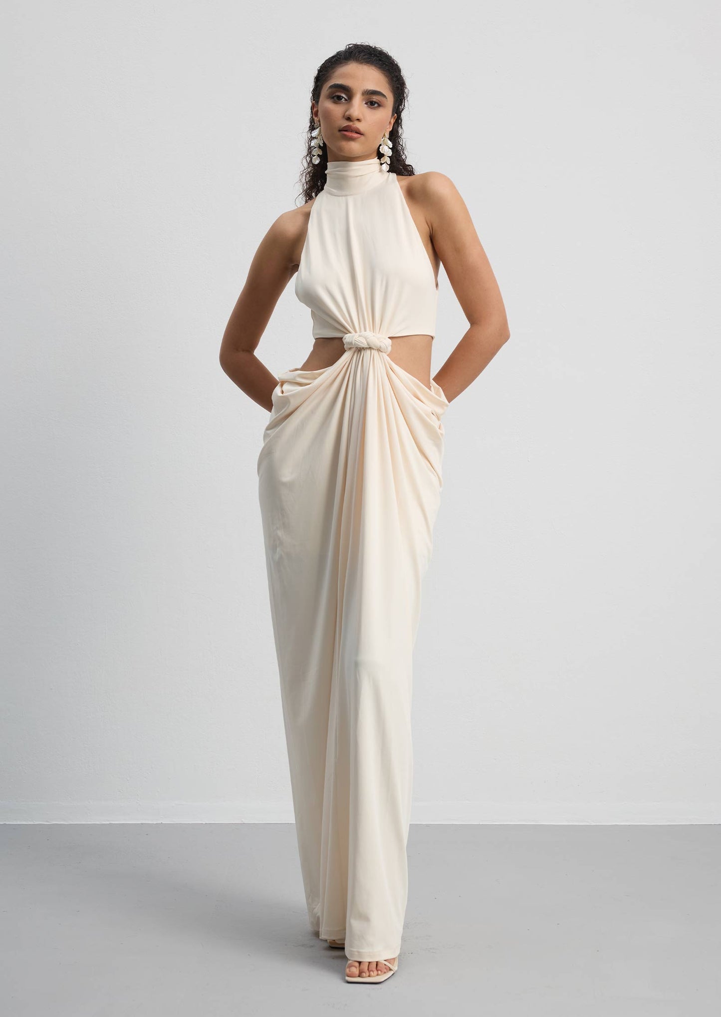 Solid Cut Out Ruched Maxi Dress