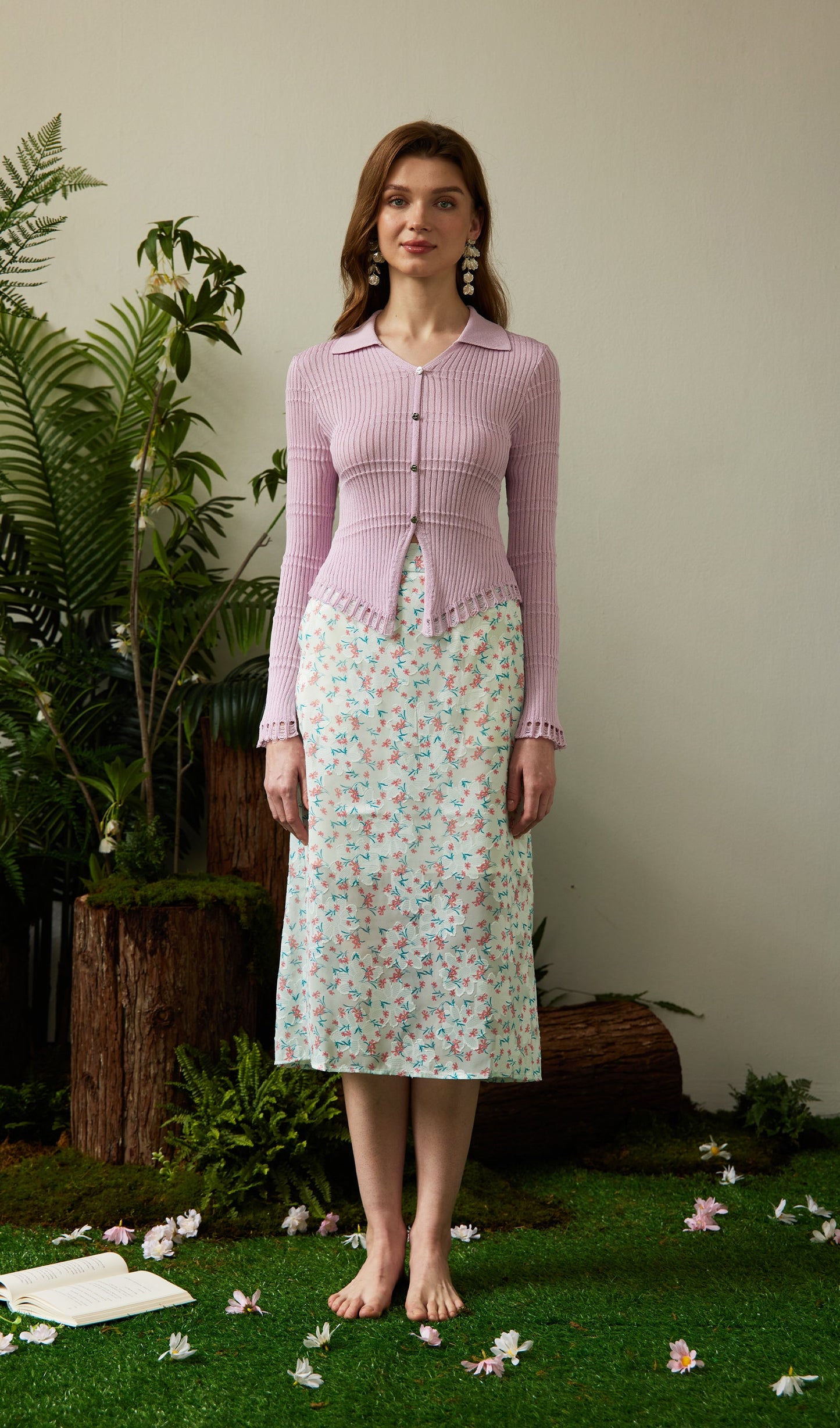 Floral Print Split Midi Skirt