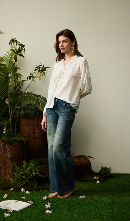 Lace Hollow Out  Blouse Top