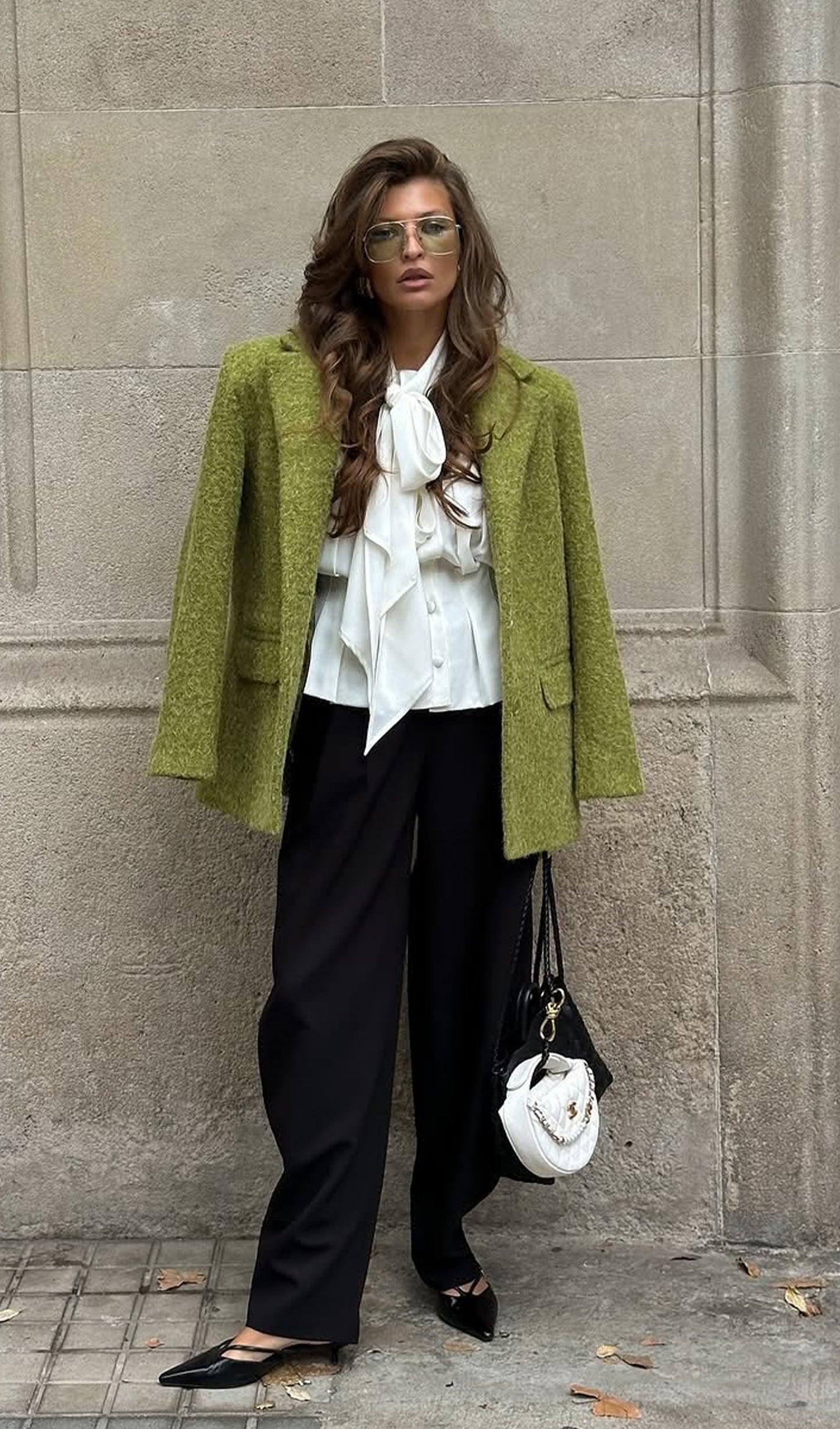 Bow-Tie Fitted Waist Bell Sleeve Shirt