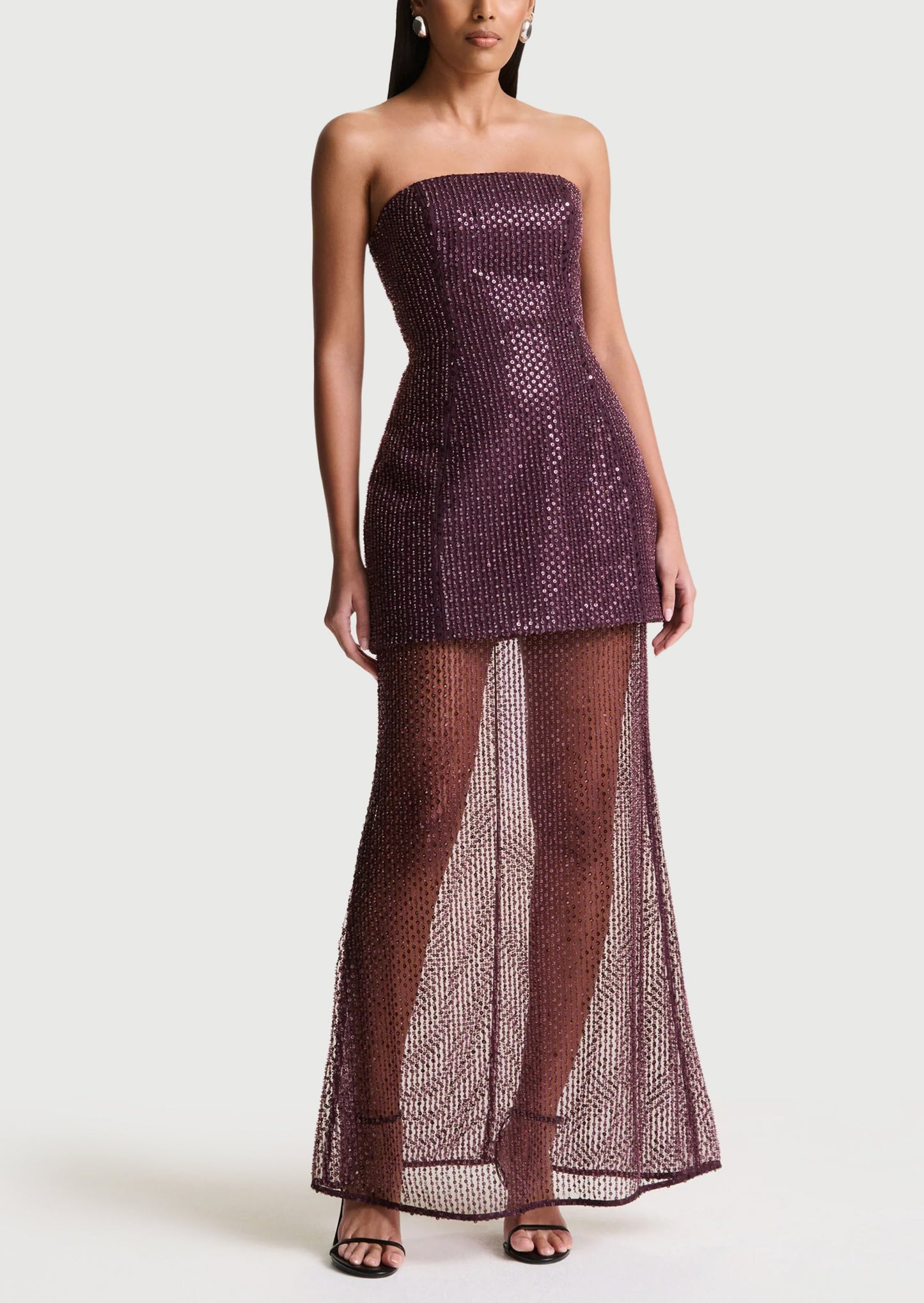 Sequin Embellished Bandeau Maxi Dress In Purple
