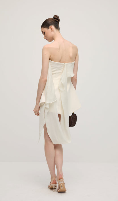 Off Shoulder Ribbon Mini Dress In White