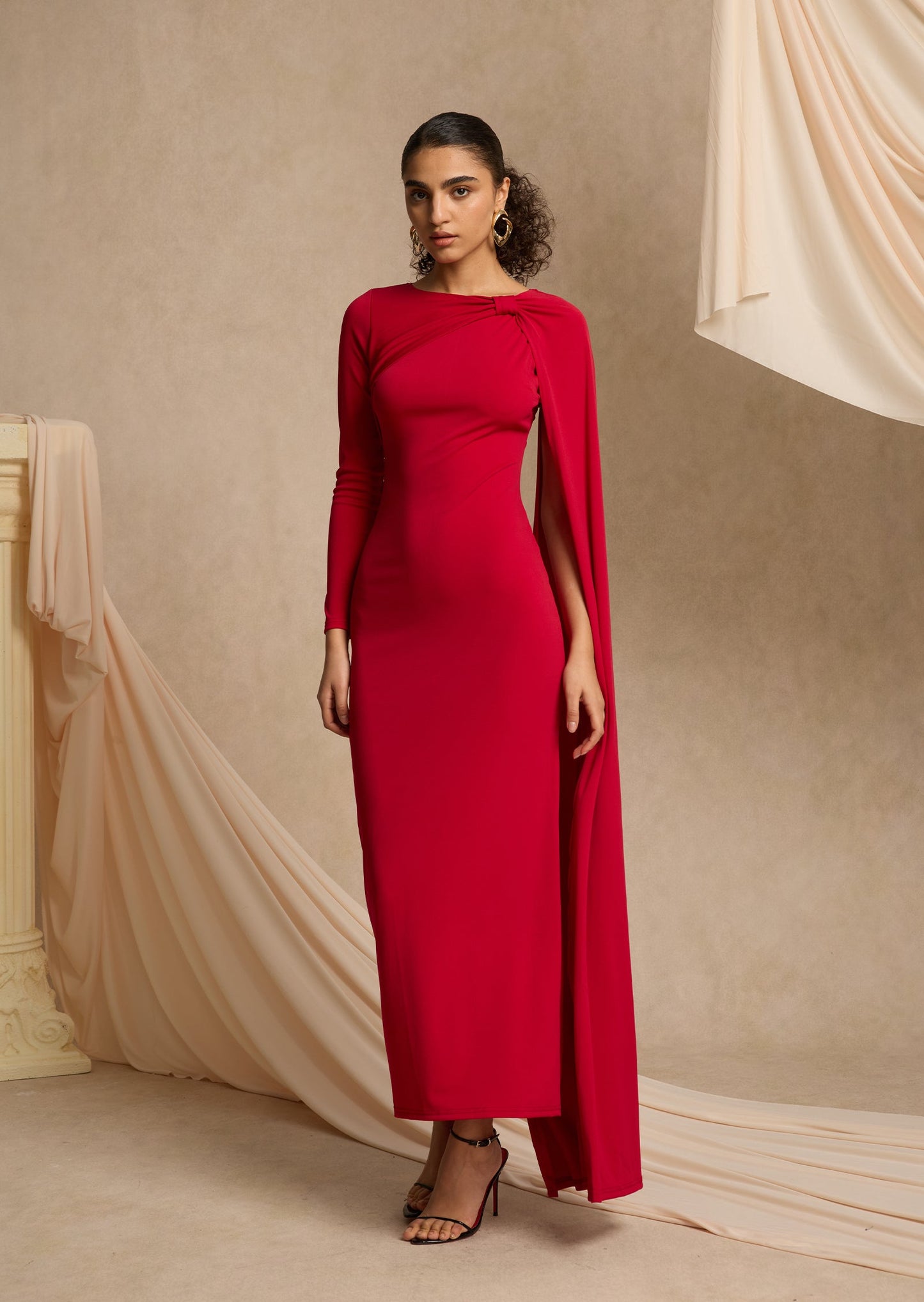 Layali Rose High Neck Maxi Dress With Cape