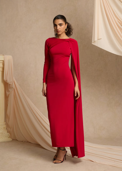 Layali Rose High Neck Maxi Dress With Cape