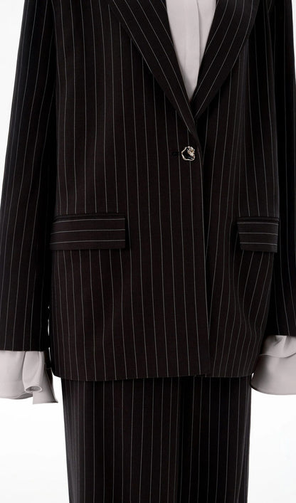 Stripe Long-Sleeved Suit Jacket & Pants Set