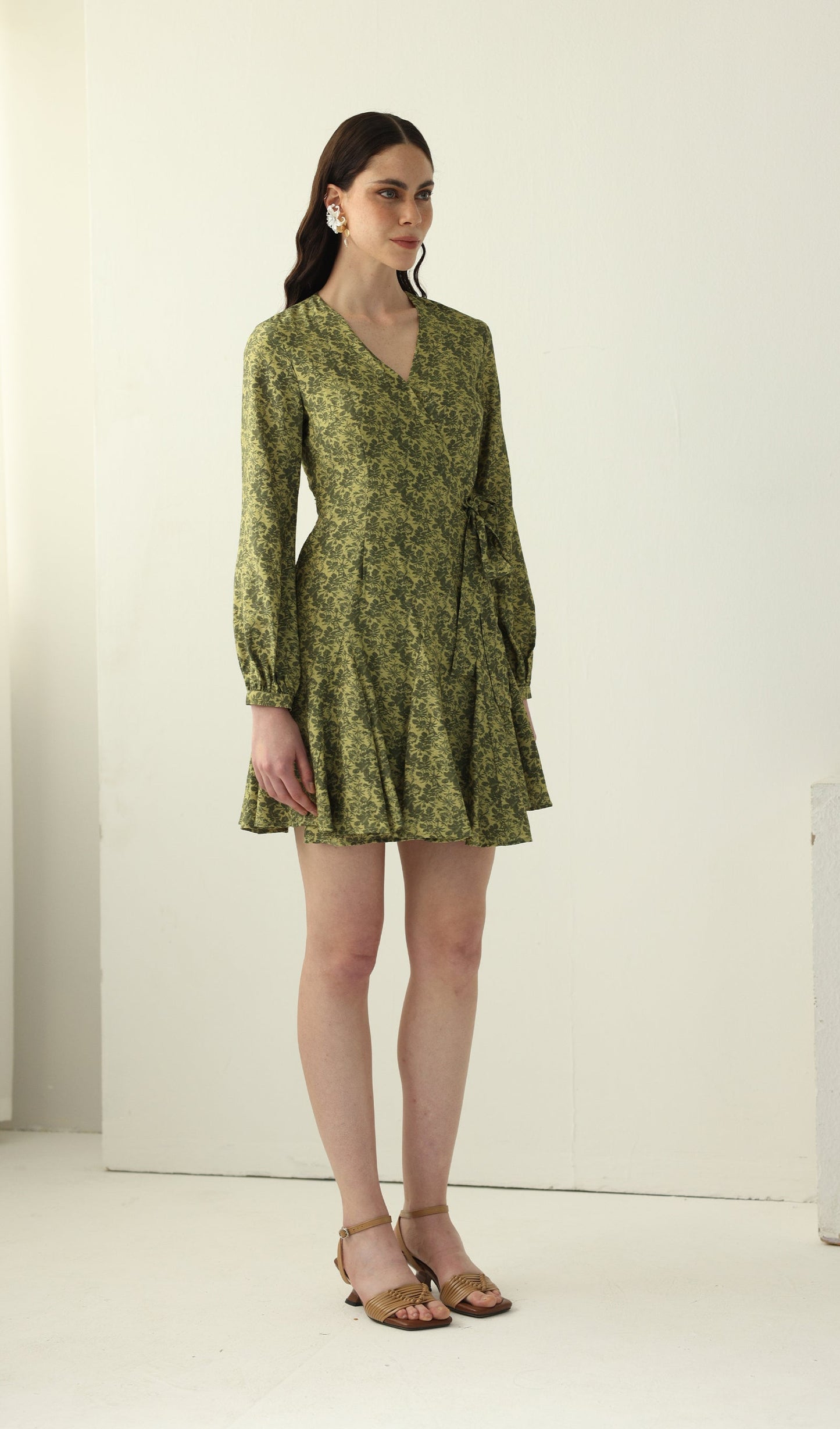 Abstract Print V Neck Mini Dress