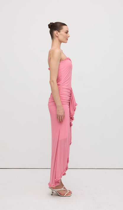 Ruffled Front Gown Maxi Dress Pink