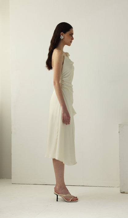 Satin Ruched Midi Slip Dress