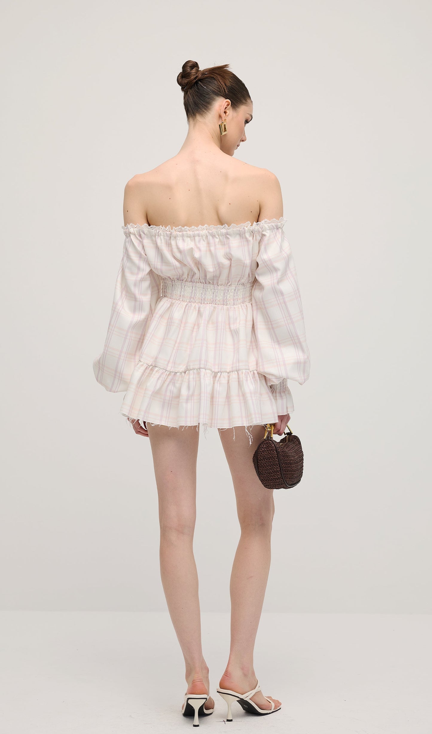 Lace Up Mini Dress Two Piece Set In Grid