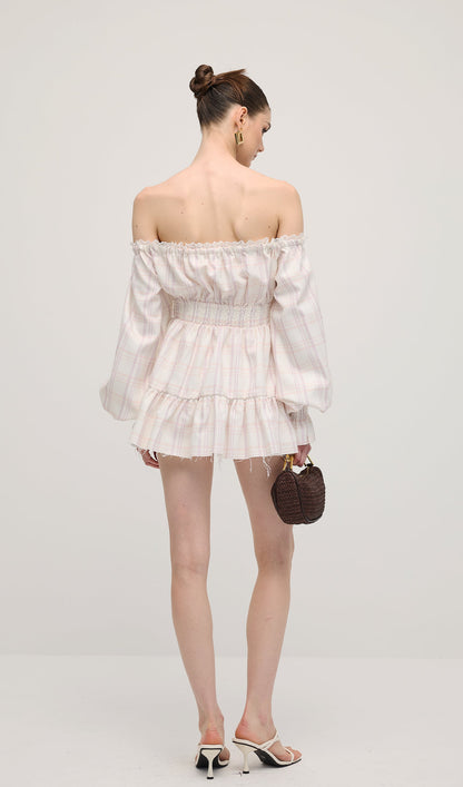 Lace Up Mini Dress Two Piece Set In Grid