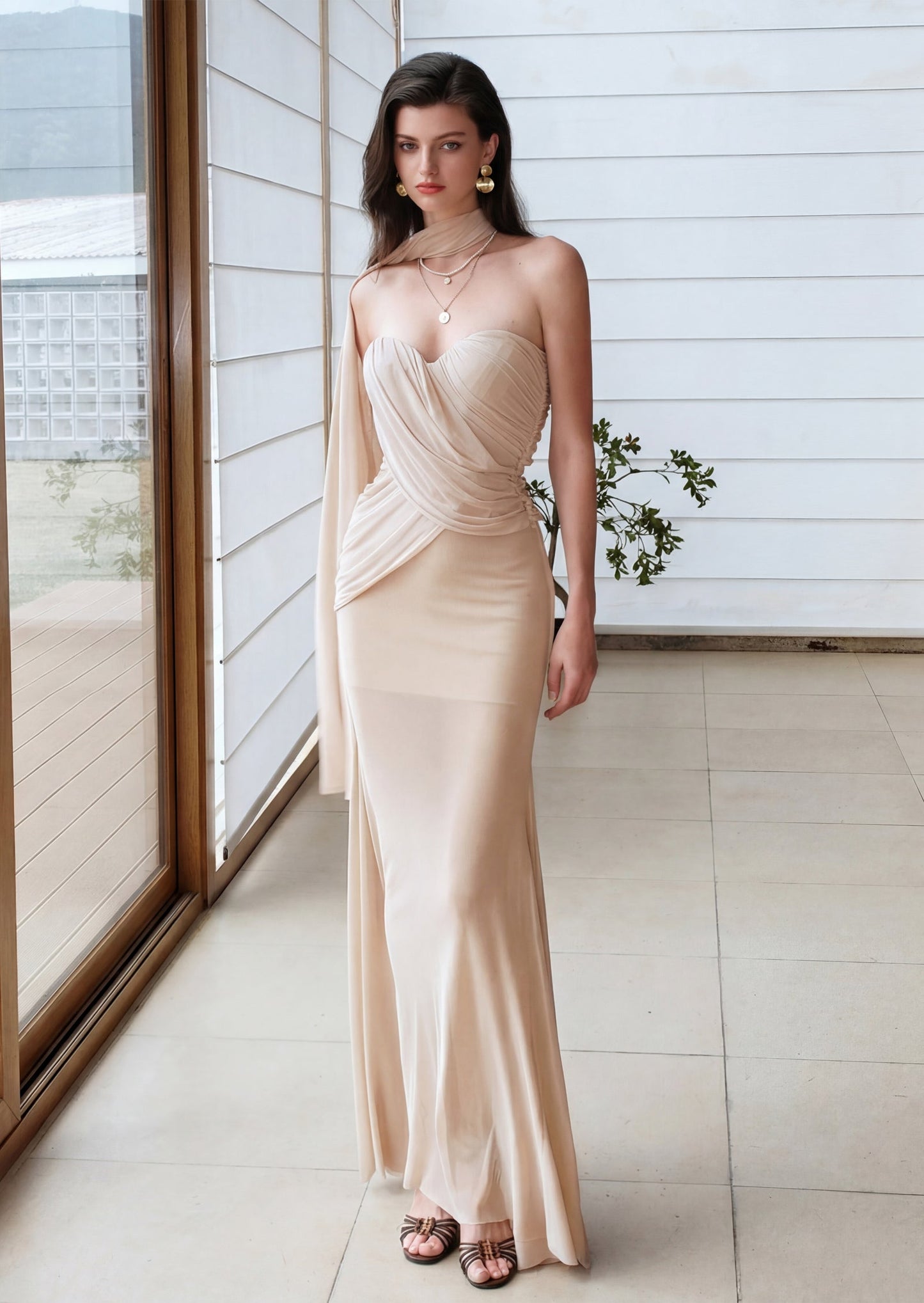 Mesh Ribbon Irregular Fish Tail Maxi Dress