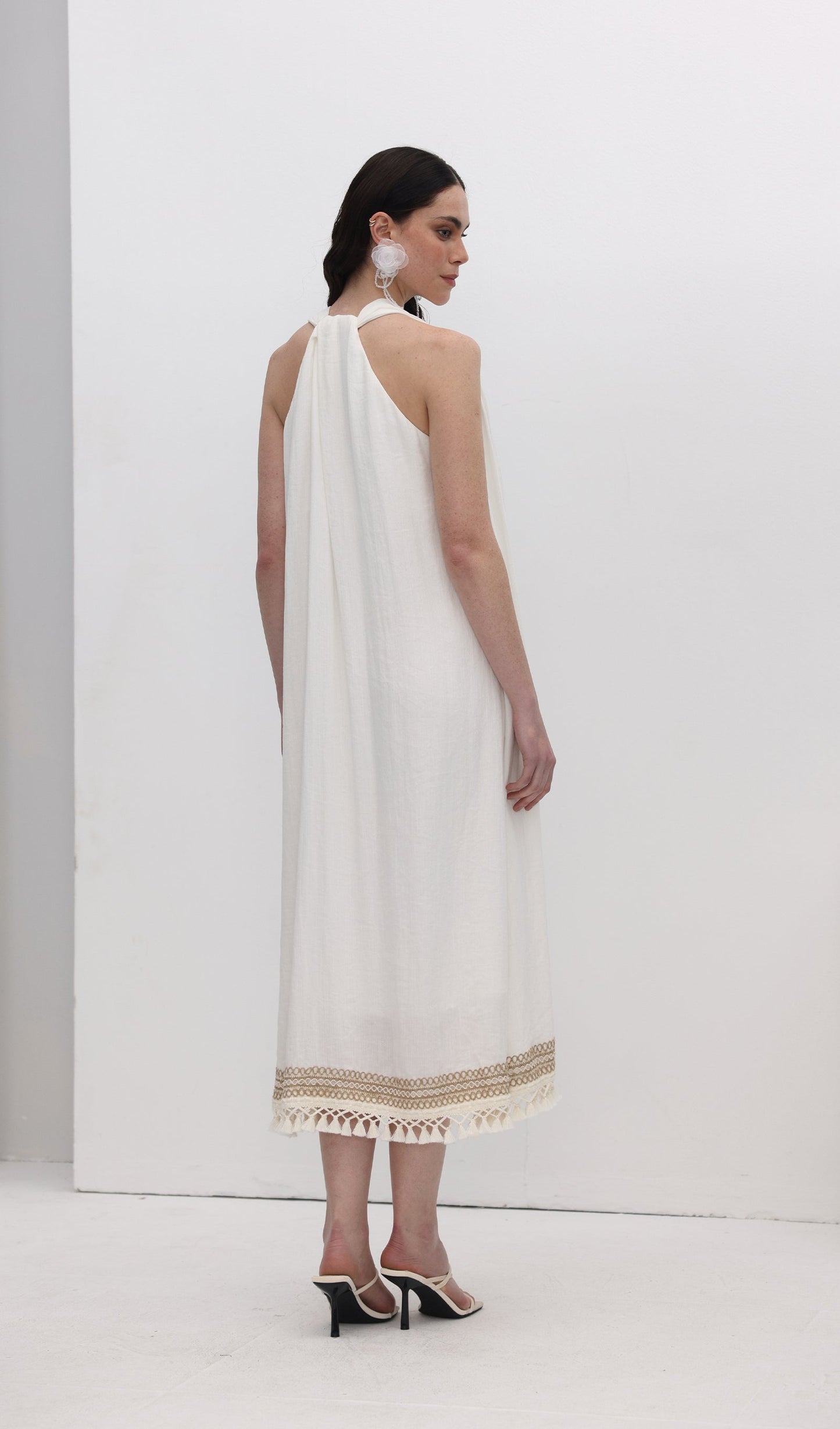 Embroidered Ramie Midi Dress