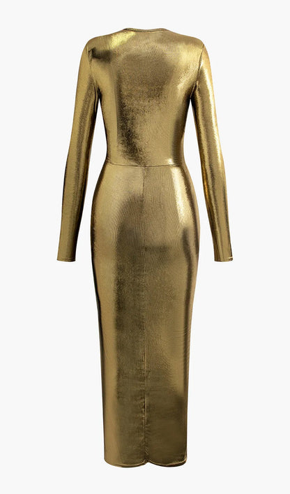 Noor Elegance Ruched Slit Wrap Maxi Dress