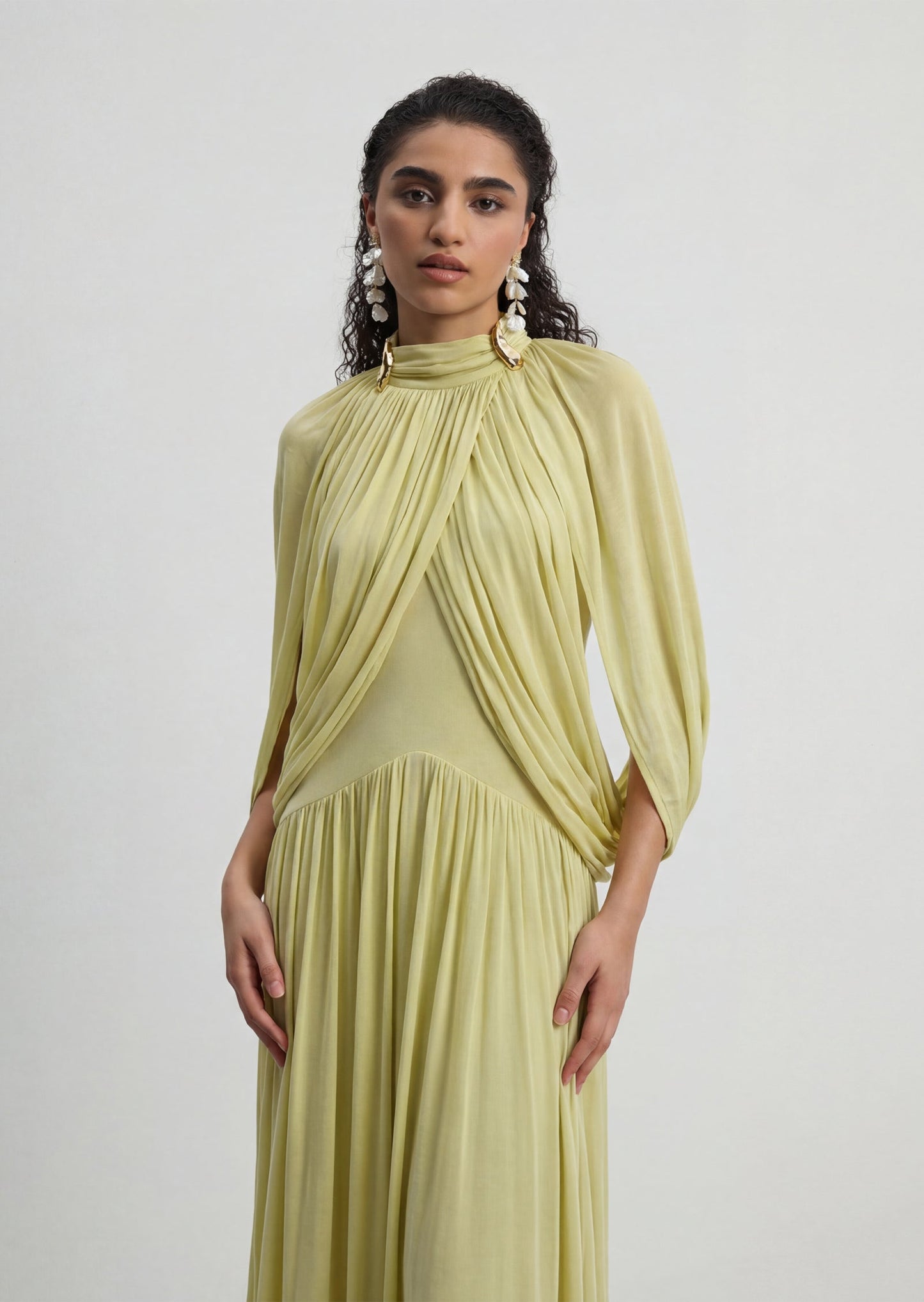 Cape Design Mesh Maxi Dress In Green