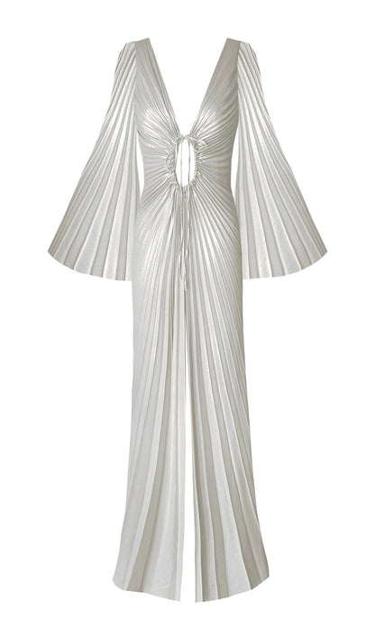 Metallic Pleated Maxi Dress