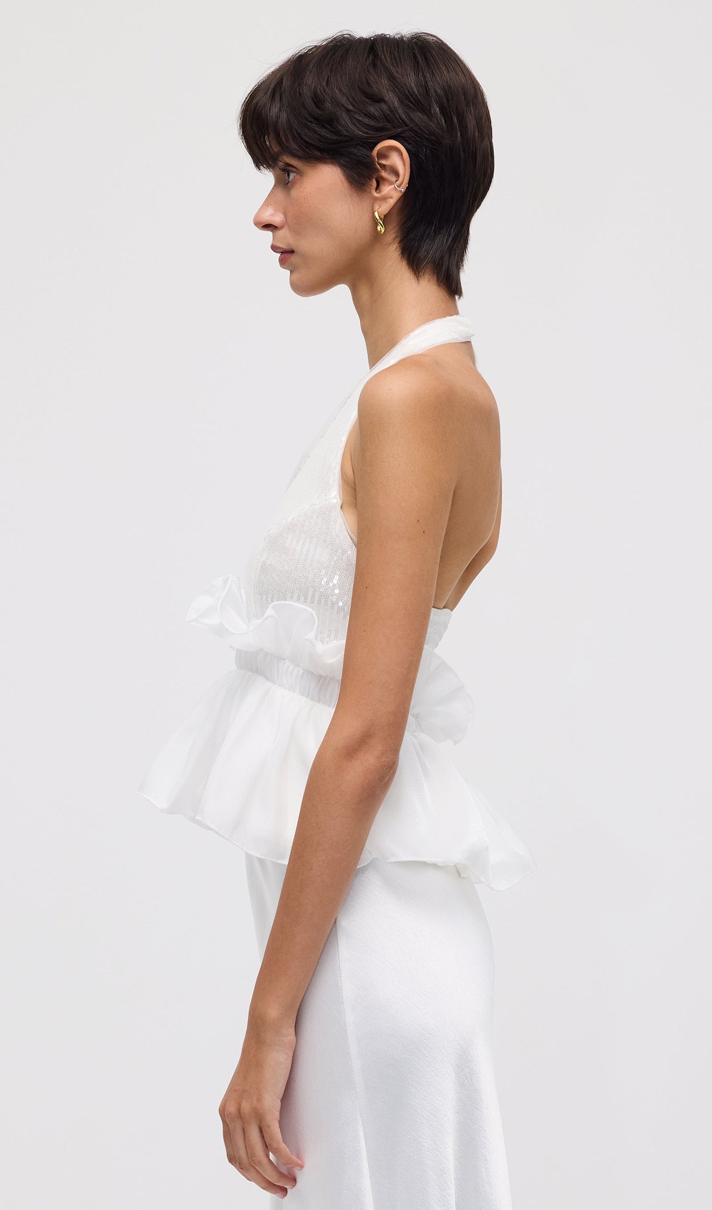 Halter Sequin Ruffled Top