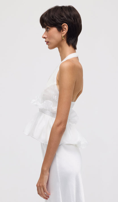 Halter Sequin Ruffled Top