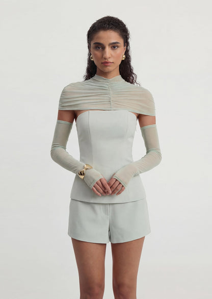 Sheer Panel Strapless Top & Mini Shorts Set