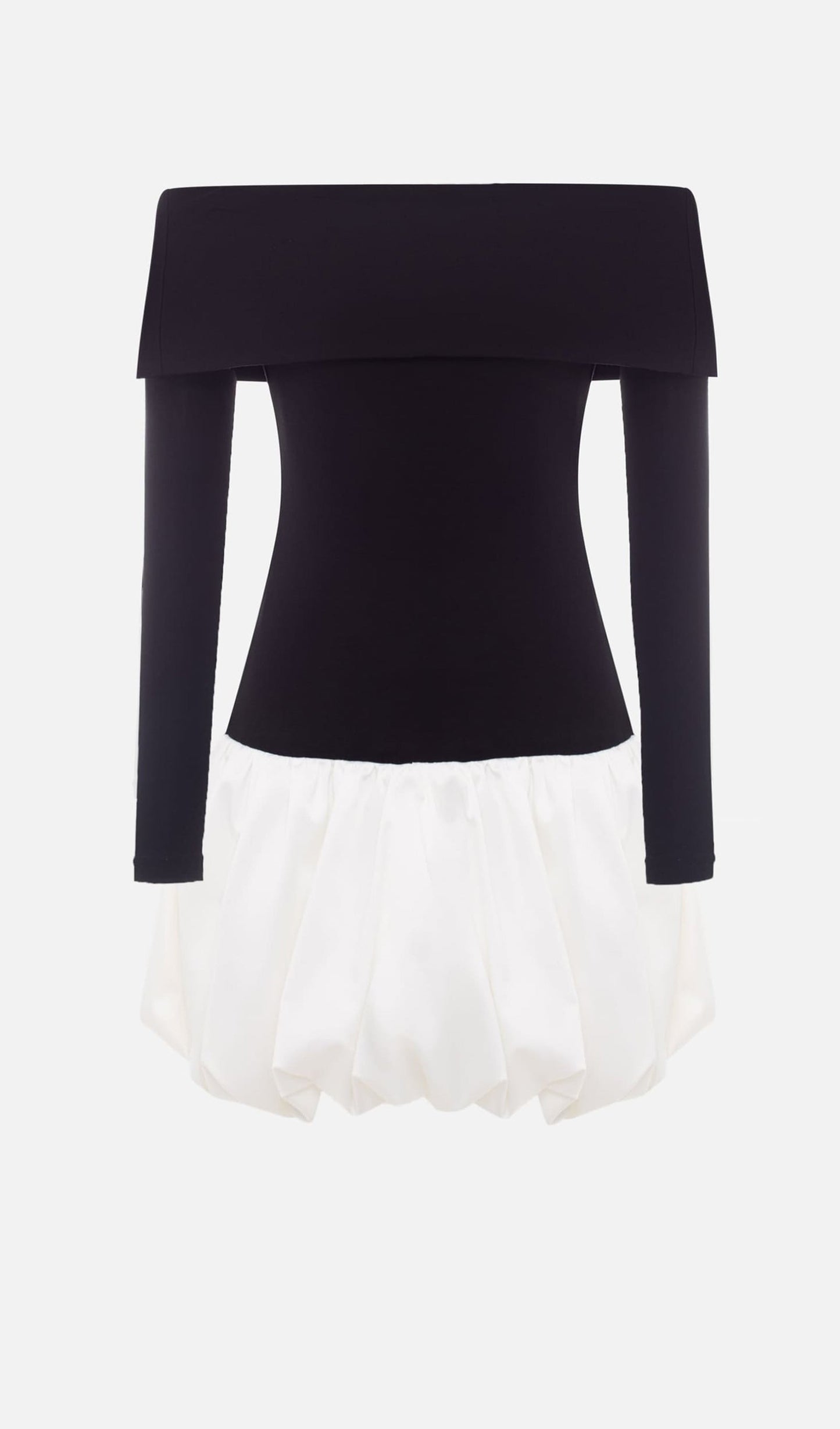 Open Shoulders Balloon Mini Dress-White