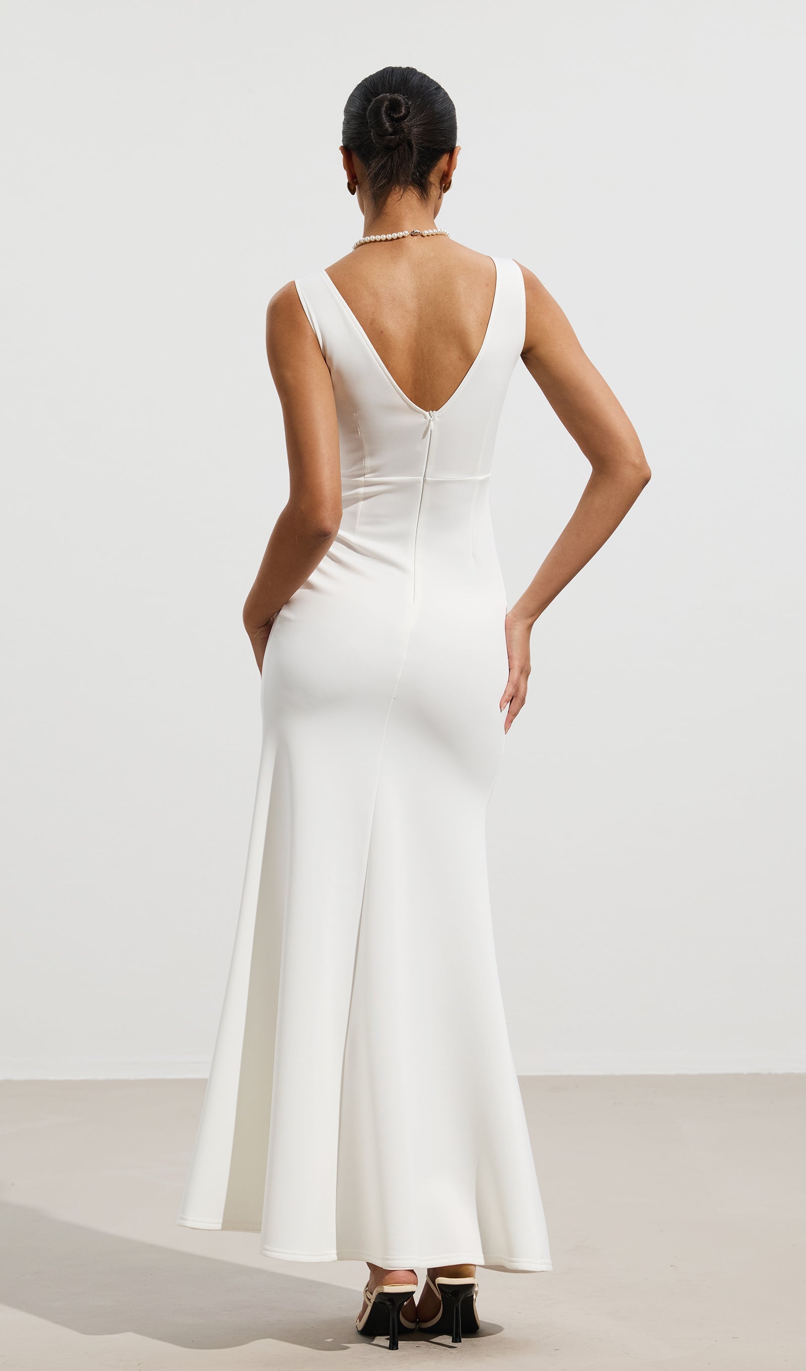 cut out v neck dress V Neck Cut Out Slit Maxi Dress In White