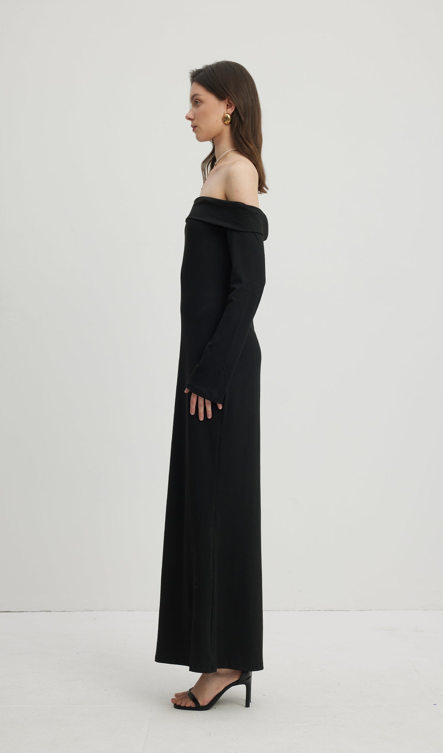 Maida Folded Neckline Maxi Dress Black