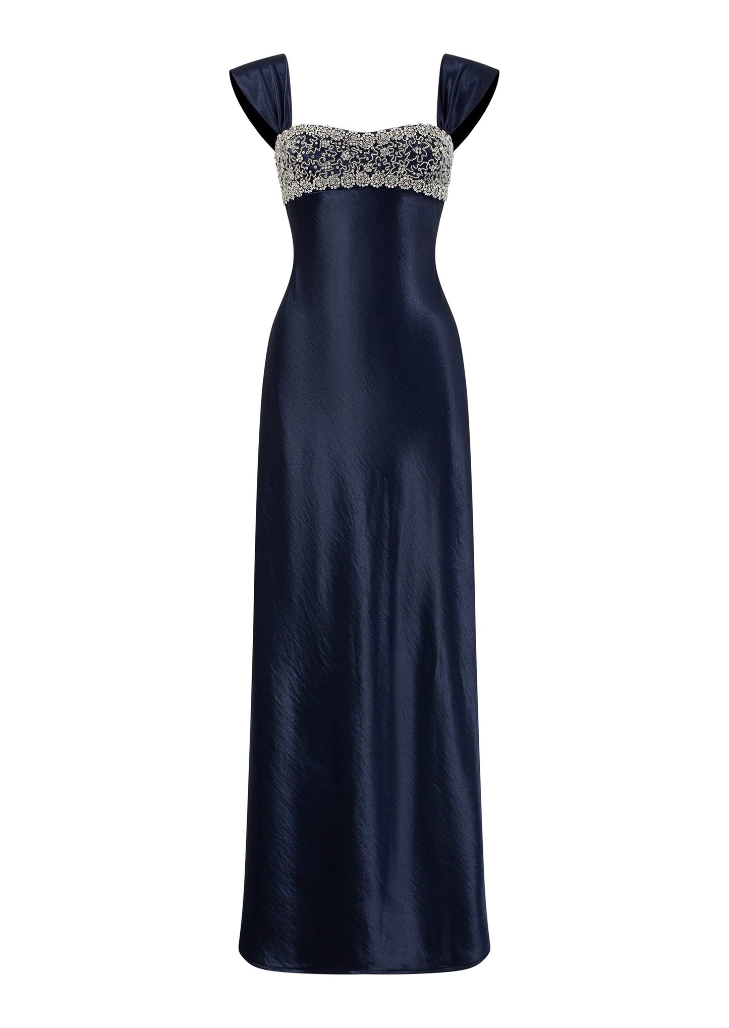 Satin Embellished Maxi Dress In Navy
